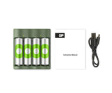 GP Recyko Everyday Charger (USB) B421 4-slot NiMH w / 4 x 1=1000 Series AA 2,000mAh NiMH Rechargable Batteries