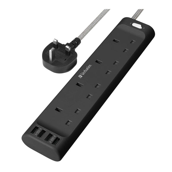 Verbatim Power Strip 4 AC Outlets & 4 USB-A Ports 17W 1.8m