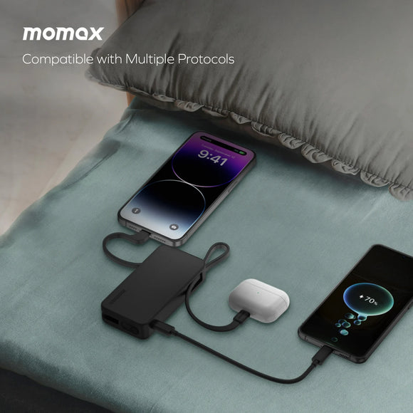 Momax 1-Power Vital+ 10000mAh Built-In Lightning & USB-C Cable (CCC Certification)