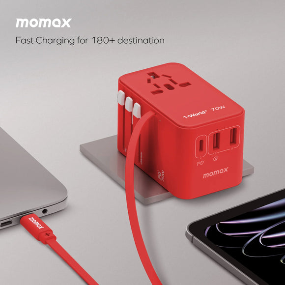 Momax 1-World+ 70W GaN 3 Retractable USB-C Cable UA18